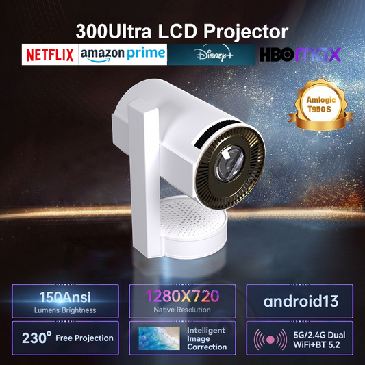 🎥 Mini Projecteur 300 Ultra LCD – Android 13 | Wi-Fi 5G | Bluetooth | Projection 230°