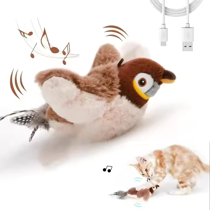 🐦 Jouet Interactif pour Chat – Oiseau Chantant avec Ailes Battantes | Rechargeable USB